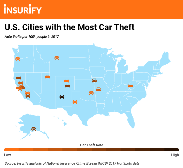 These are the top 20 car theft capitals of the U.S.